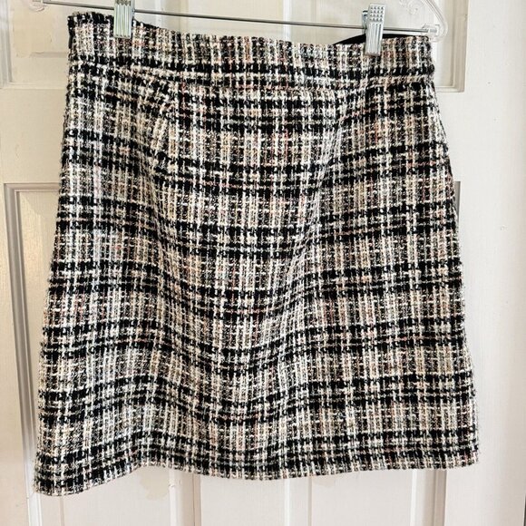 Loft Women’s Sz 4 Tweed A-Line Black/Tan/White Skirt Bouche Lined Skirt Career - Picture 4 of 10